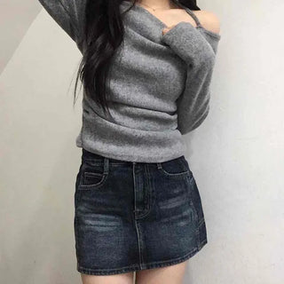 Vintage Washed Denim Mini Skirt