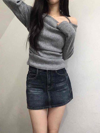 Vintage Washed Denim Mini Skirt