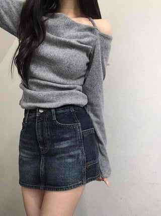 Vintage Washed Denim Mini Skirt