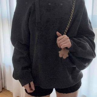 Punk Eyelet Boat Neck Balloon Sleeve Sweatshirt