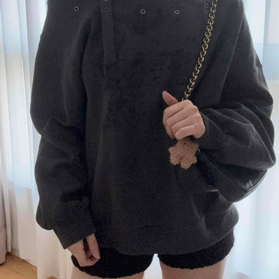Punk Eyelet Boat Neck Balloon Sleeve Sweatshirt