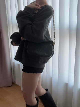Punk Eyelet Boat Neck Balloon Sleeve Sweatshirt