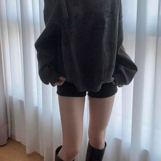 Punk Eyelet Boat Neck Balloon Sleeve Sweatshirt