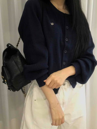 Essential Gold Logo V-Neck Boxy Knit Cardigan