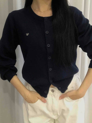 Essential Gold Logo V-Neck Boxy Knit Cardigan