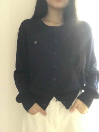 Essential Gold Logo V-Neck Boxy Knit Cardigan