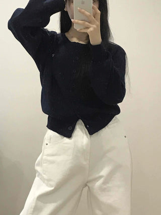 Essential Gold Logo V-Neck Boxy Knit Cardigan