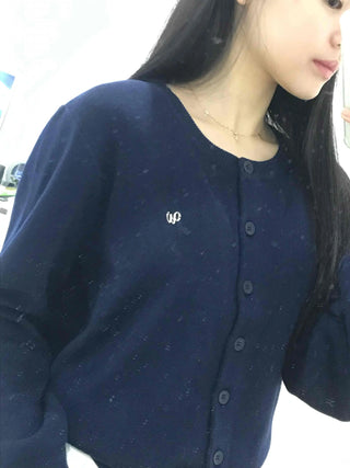 Essential Gold Logo V-Neck Boxy Knit Cardigan