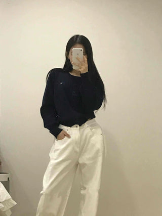 Essential Gold Logo V-Neck Boxy Knit Cardigan