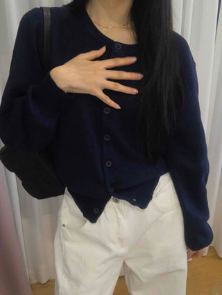 Essential Gold Logo V-Neck Boxy Knit Cardigan