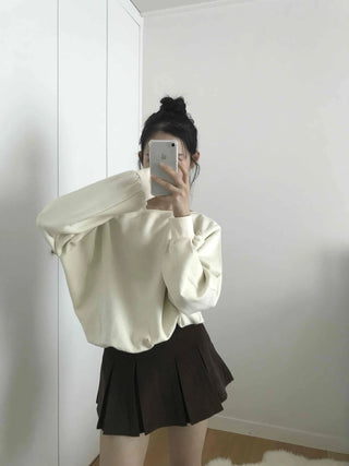 Asymmetrical Neckline Puff Sleeve Frill Sweatshirt