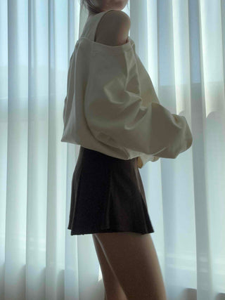 Asymmetrical Neckline Puff Sleeve Frill Sweatshirt