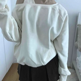 Asymmetrical Neckline Puff Sleeve Frill Sweatshirt