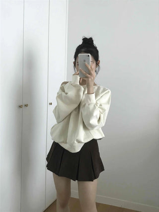 Asymmetrical Neckline Puff Sleeve Frill Sweatshirt