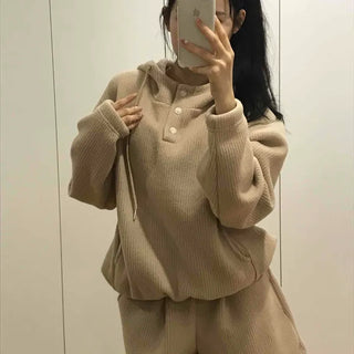 Cozy Waffle Collar Neck Oversized Two-Piece Set