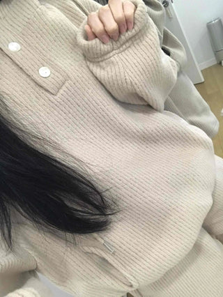 Cozy Waffle Collar Neck Oversized Two-Piece Set