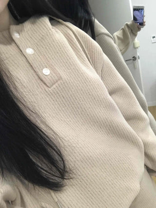 Cozy Waffle Collar Neck Oversized Two-Piece Set