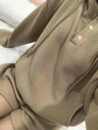 Cozy Waffle Collar Neck Oversized Two-Piece Set