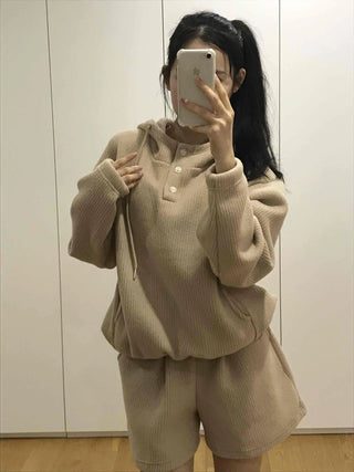Cozy Waffle Collar Neck Oversized Two-Piece Set
