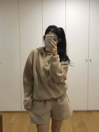 Cozy Waffle Collar Neck Oversized Two-Piece Set