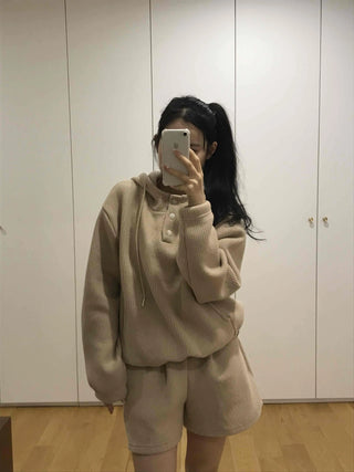 Cozy Waffle Collar Neck Oversized Two-Piece Set
