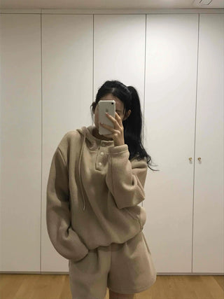 Cozy Waffle Collar Neck Oversized Two-Piece Set