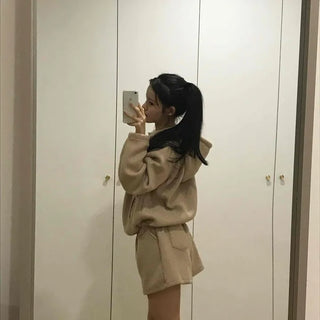 Cozy Waffle Collar Neck Oversized Two-Piece Set