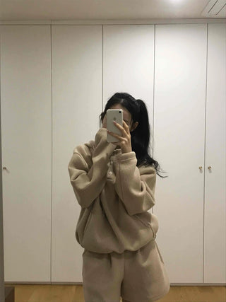 Cozy Waffle Collar Neck Oversized Two-Piece Set