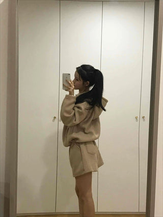 Cozy Waffle Collar Neck Oversized Two-Piece Set