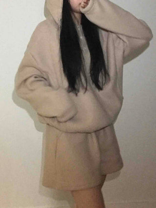 Cozy Waffle Collar Neck Oversized Two-Piece Set