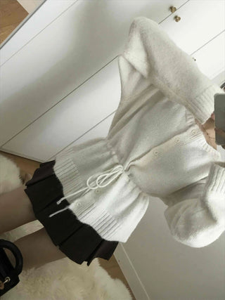 Rib Slit Neck Flare Sleeve Button Knit Cardigan