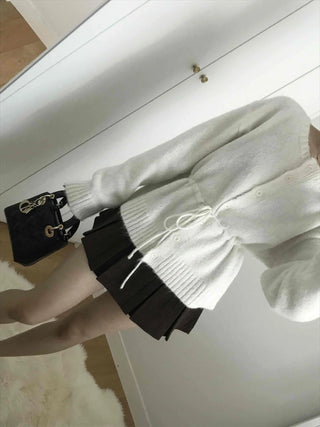 Rib Slit Neck Flare Sleeve Button Knit Cardigan