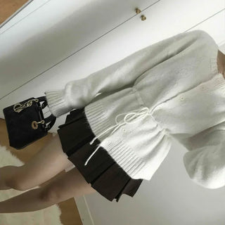 Rib Slit Neck Flare Sleeve Button Knit Cardigan