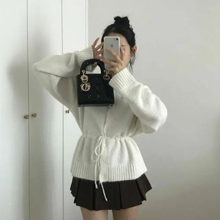 Rib Slit Neck Flare Sleeve Button Knit Cardigan