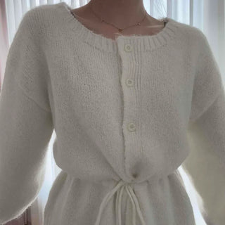 Rib Slit Neck Flare Sleeve Button Knit Cardigan