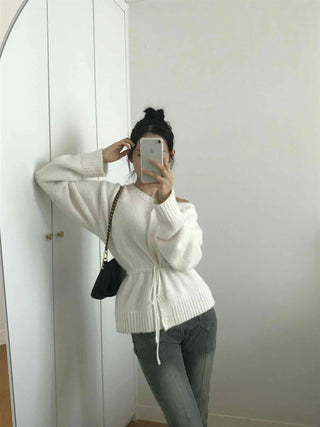Rib Slit Neck Flare Sleeve Button Knit Cardigan