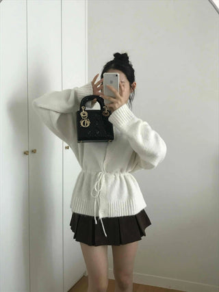 Rib Slit Neck Flare Sleeve Button Knit Cardigan