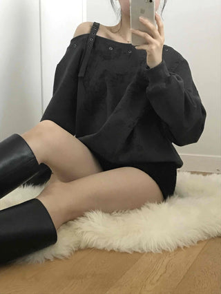 Cotton Fleece Oversized Long Sleeve Shirt and Shorts