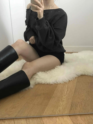 Cotton Fleece Oversized Long Sleeve Shirt and Shorts