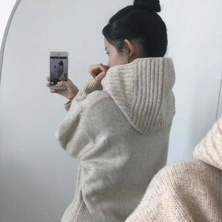 Adele Shoulder Cut Wide Turtleneck Oversized Knit Cardigan