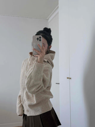 Adele Shoulder Cut Wide Turtleneck Oversized Knit Cardigan