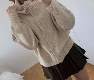 Adele Shoulder Cut Wide Turtleneck Oversized Knit Cardigan
