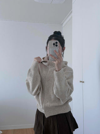 Adele Shoulder Cut Wide Turtleneck Oversized Knit Cardigan