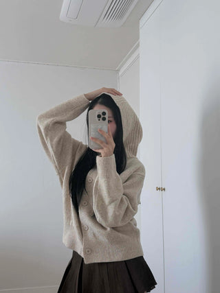 Adele Shoulder Cut Wide Turtleneck Oversized Knit Cardigan