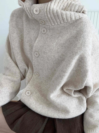 Adele Shoulder Cut Wide Turtleneck Oversized Knit Cardigan
