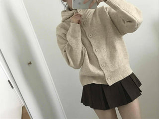 Adele Shoulder Cut Wide Turtleneck Oversized Knit Cardigan