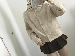 Adele Shoulder Cut Wide Turtleneck Oversized Knit Cardigan