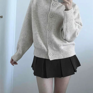 Adele Shoulder Cut Wide Turtleneck Oversized Knit Cardigan