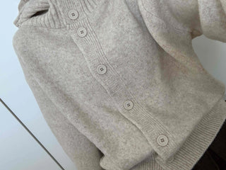Adele Shoulder Cut Wide Turtleneck Oversized Knit Cardigan