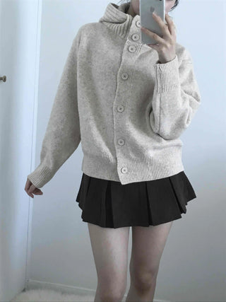 Adele Shoulder Cut Wide Turtleneck Oversized Knit Cardigan